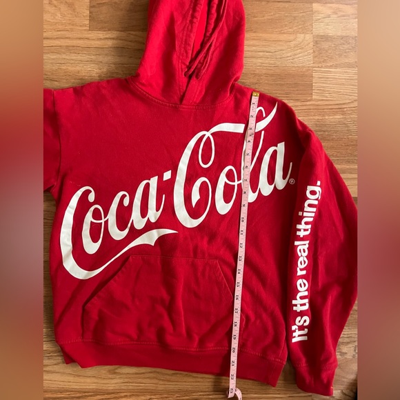 Coca-Cola “It’s The Real Thing” Hoodie Red Women’s Size S Pocket Graphic Sleeve - Picture 2 of 6